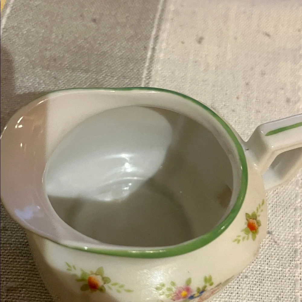Antique hand-painted Porcelain  Creamer in White with flowers